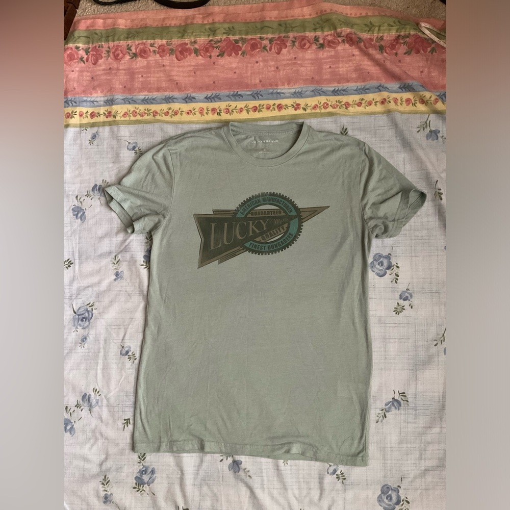 🐥Lucky Brand Sage Green Graphic Logo Short Sleeve Tee